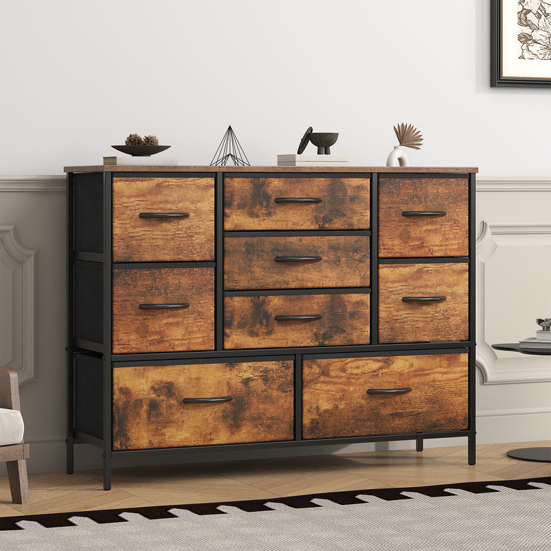 100 cm W Chest of 9 Drawers, Oak Brown