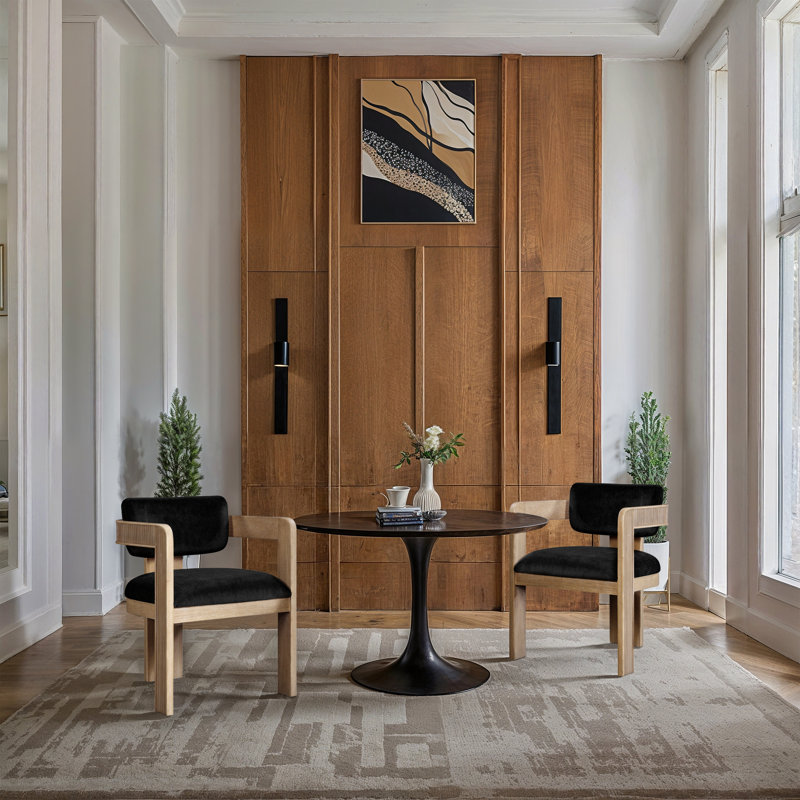 Sacha Frink Upholstered Dining Arm Chair, Black Velvet, Natural