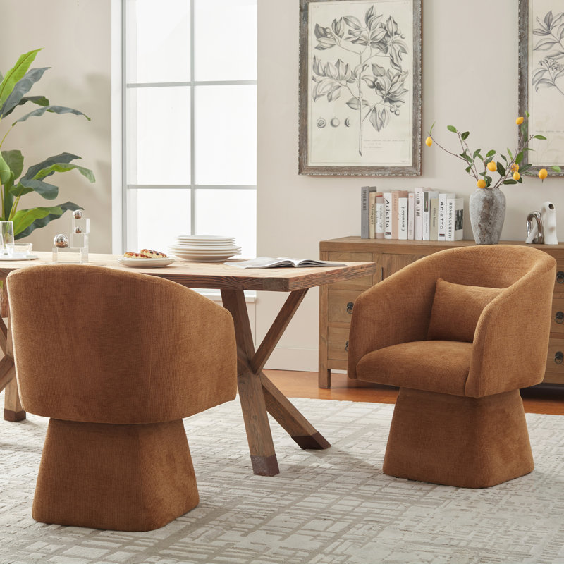 Upholstered Swivel Barrel Accent Chairs (Set Of 2), Orange