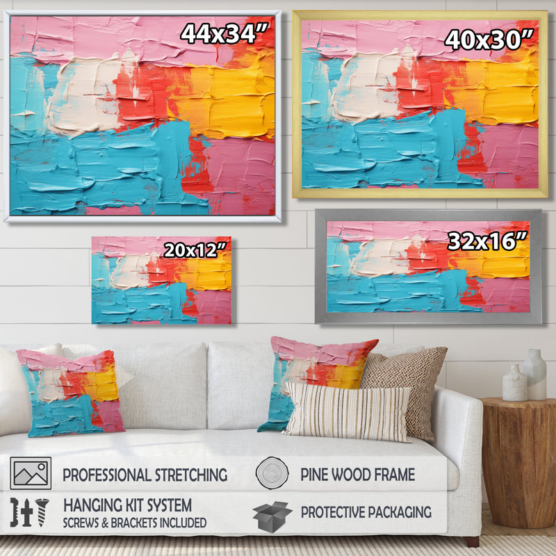 Miami Summer Celebration - reproduction d'art abstrait mural, H 12 po x l 20 po x P 1 po, Toile avec cadre flottant noir