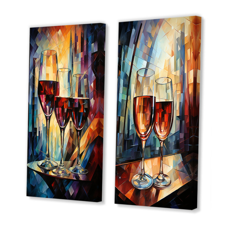 Toasting Reflections - Wine & Champagne Wall Decor Set Of 2, H 28 po x l 25 po, Toile tendue