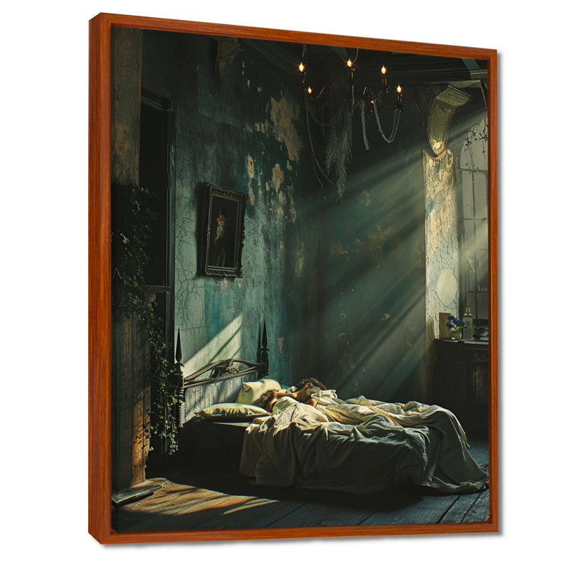 «Sunshine In Teal Rustic Boho Interior - Sunrise & Sunset», reproduction d'art murale, Toile avec cadre flottant brun
