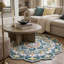 Tapis rond vert / jaune / gris en laine crocheté à la main à motif floral Emmeram-11357210