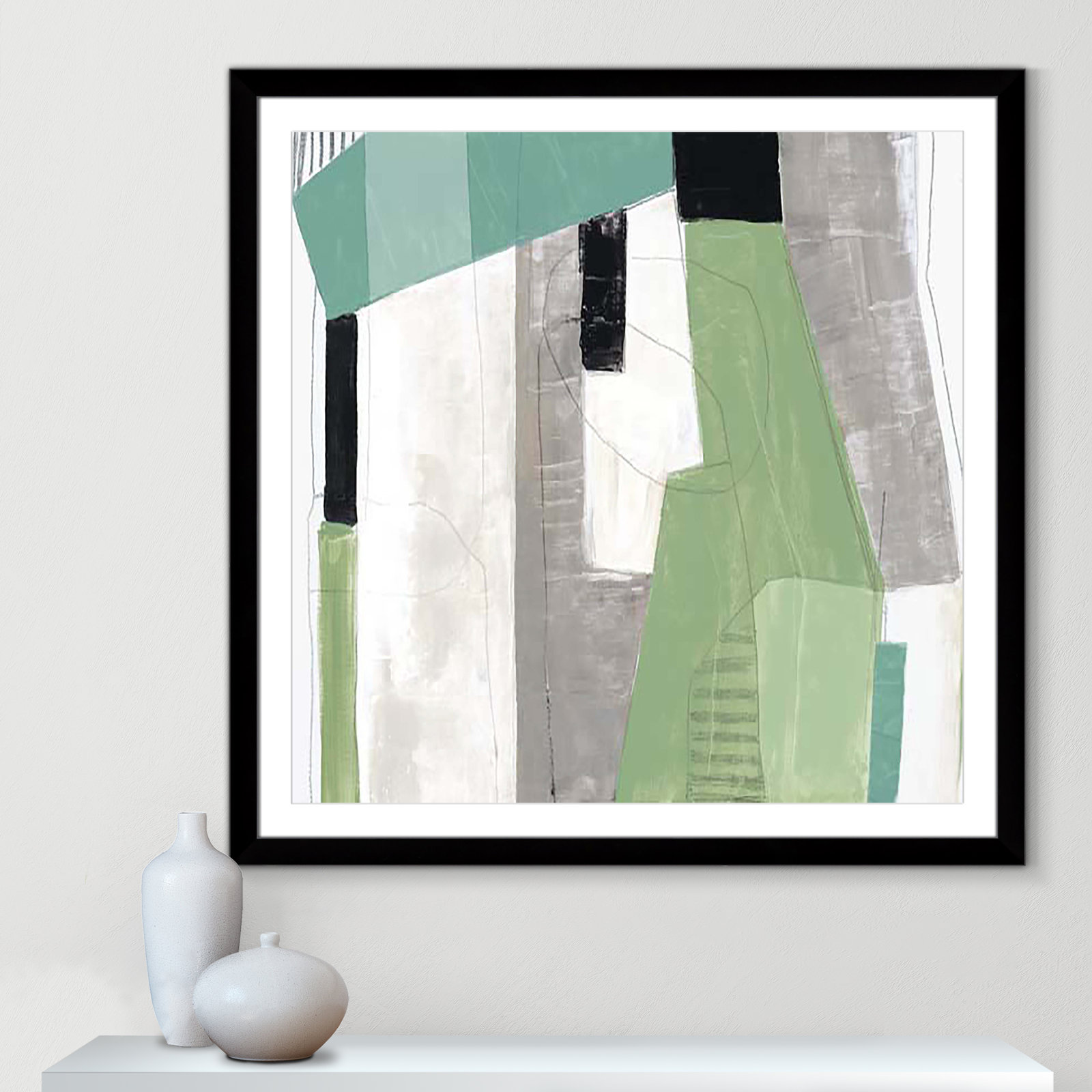 Evergreen Essence I by Tom Reeves, 42.5" H x 42.5" W x 1.25" D, Black Cube Framed