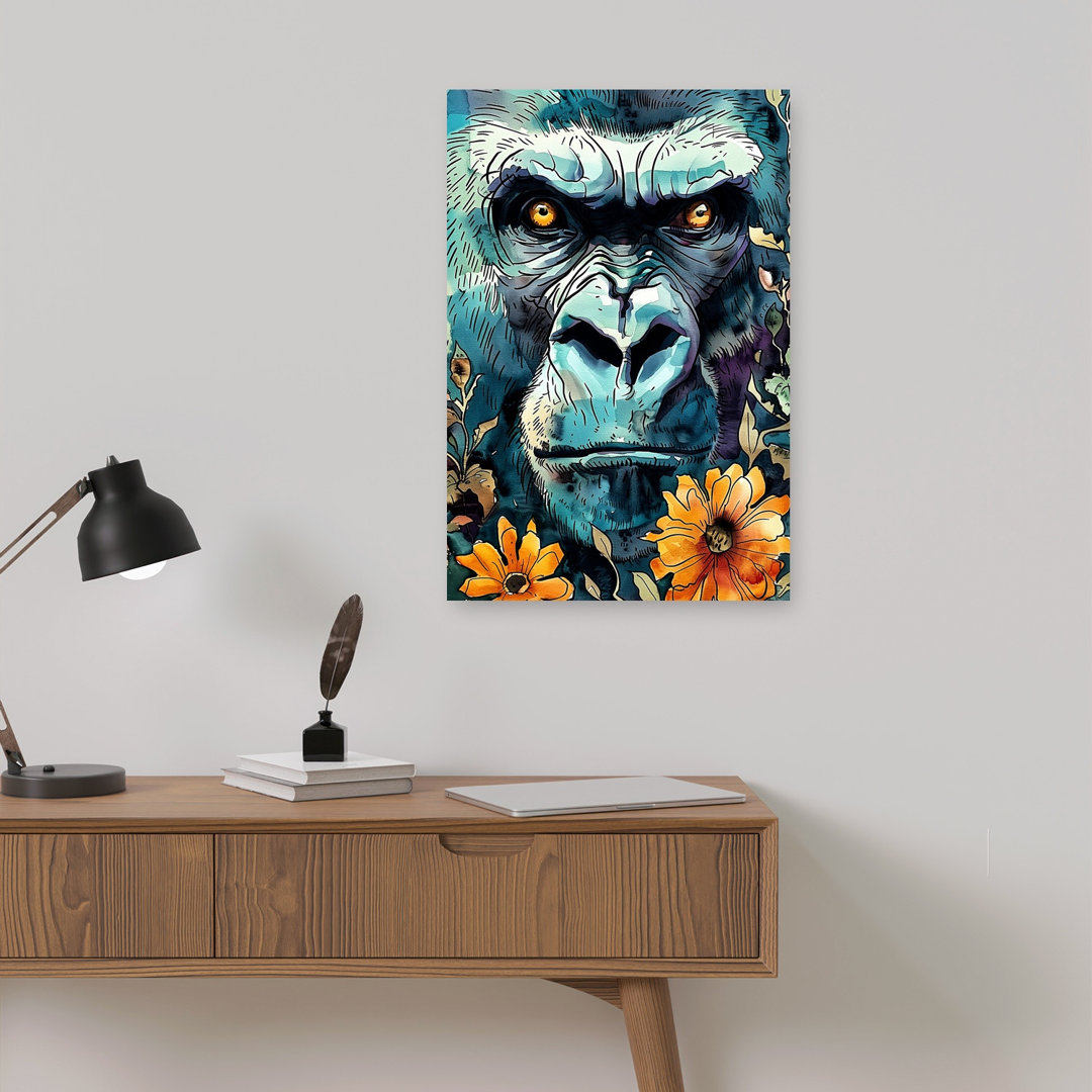 Majestic Blue Gorilla Gorilla Flower Tropical Wall Art Print