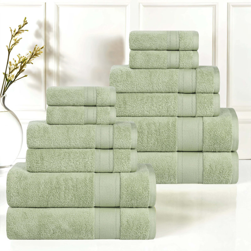 Coton absorbant doux Belmont, Vert, Ensemble de 12 serviettes