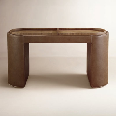 Yeal Leather Upholstered Storage Console Table With Wooden Tray Top
