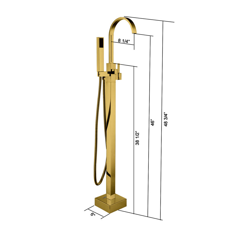 Freestanding Tub Faucet With Gold Hand Shower Attachment - Metal Build Bathtub Construction, Brushed Glamour