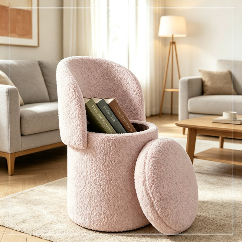 Fauteuil baril avec rangement à couvercle rabattable, Rose