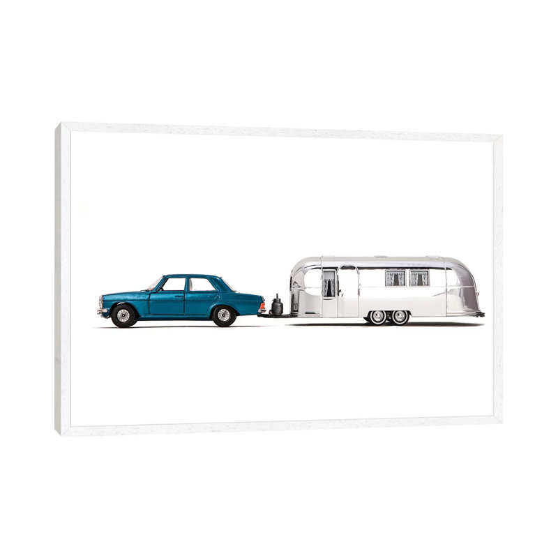 Airstream Car - Print on Canvas, 101.6 cm H x 66.04 cm W, White Framed