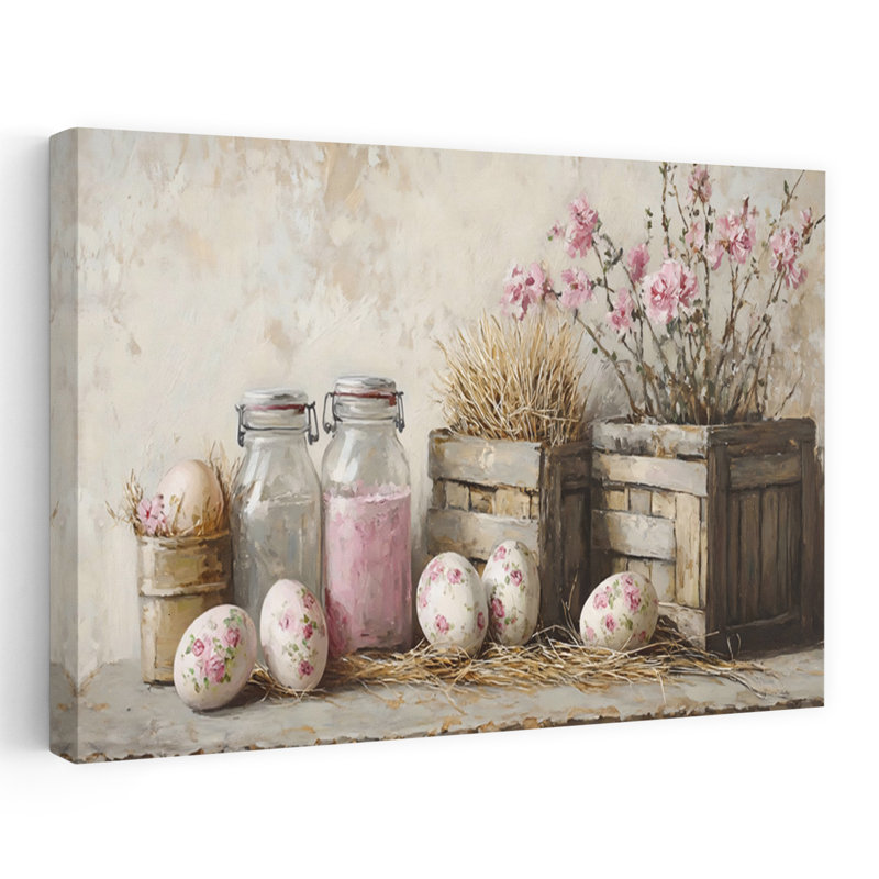 Easter Eggs Delicate Elegant Rustic Spring Wall Art Print, 12" H x 18" W