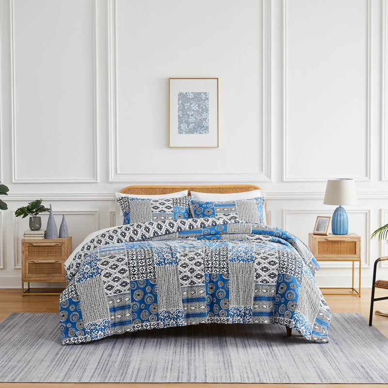 Twin Blue Reversible Microfiber Down Alternative Comforter Set