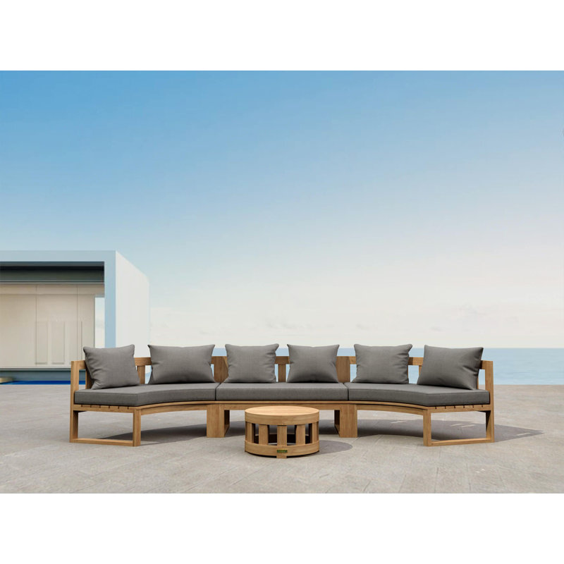 Ensemble de conversation modulaire circulaire en teck avec coussins 4 pièces Sunbrella, Ardoise Cast