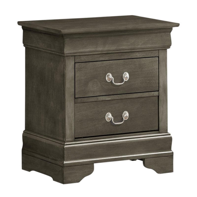 Table de chevet 2 tiroirs LouisPhillipe avec base sculptée, gris, Gris