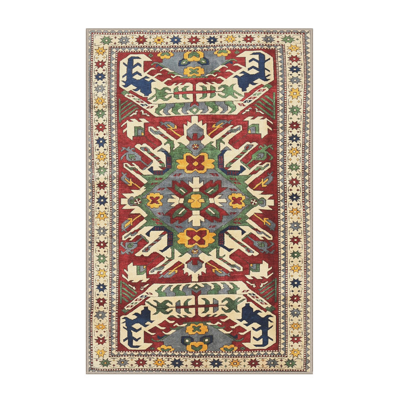 Tapis oriental multicolore tissé à la machine Oriental, Rectangle 4 pi x 6 pi