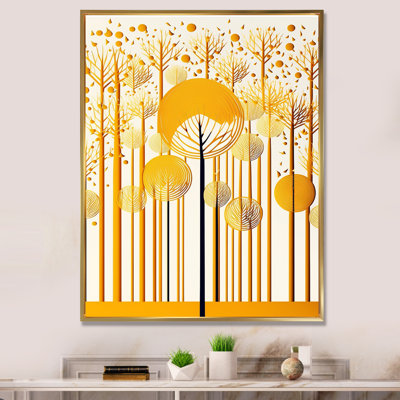 Abstrait forêt jaune, art minimaliste - arbres sur toile, art mural