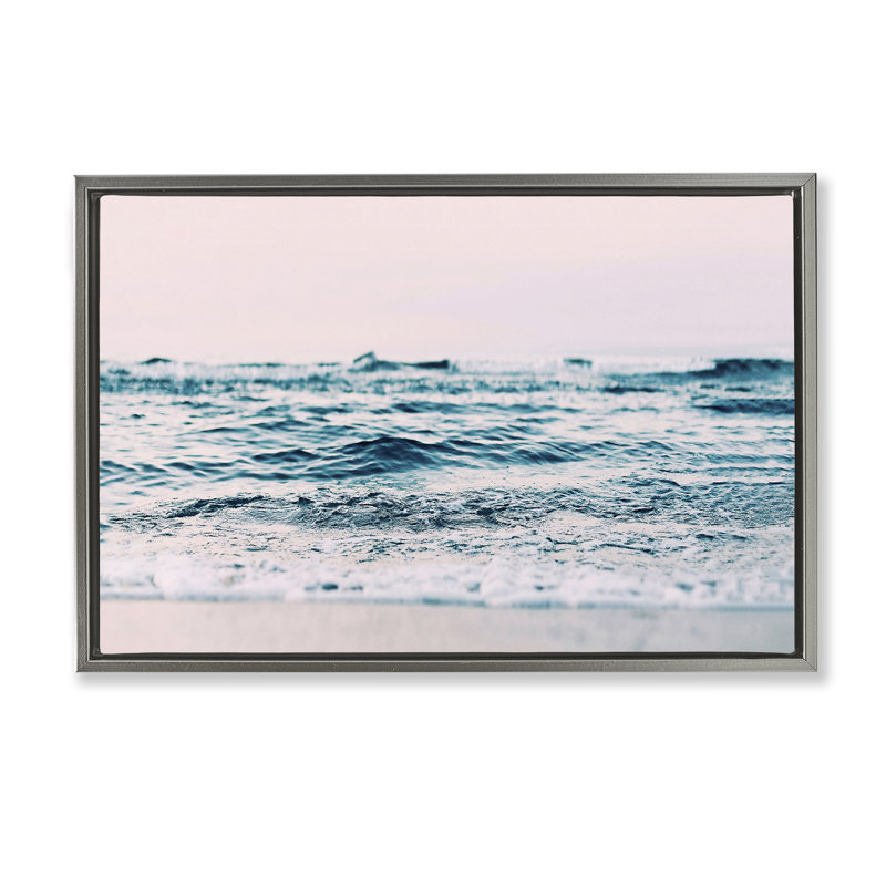 Toile flottante encadrée «Ocean Wave Blush» par Sissi et Seb, Cadre flottant gris lustré, H 21 po x l 31 po