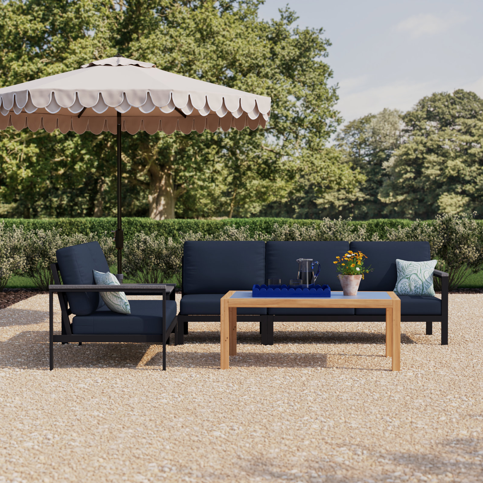 Townsend Outdoor 5 Person Sectional Seating Group With Sunbrella Cushions, Navy