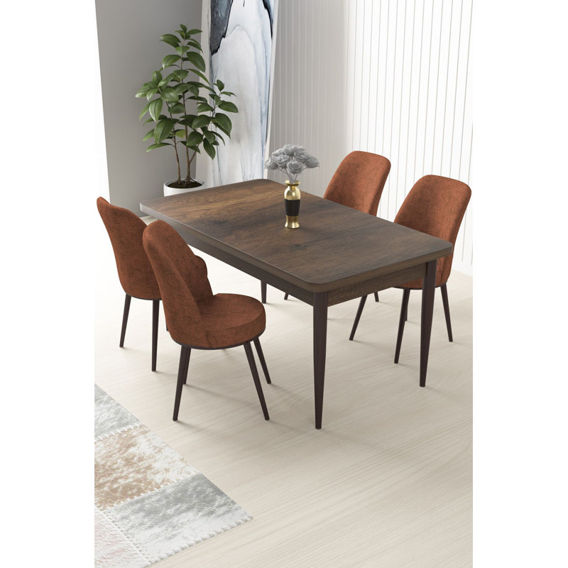 Ensemble de table et chaises de salle à manger 5 pièces, baroque et rouge, 43,3 po x 29,9 po x 27,9 po | Panneau de particules 100% mélaminé avec pieds en métal | Confortable dossier 22 en mousse et siège en mousse 28 po | Parfait pour les espaces repas modernes