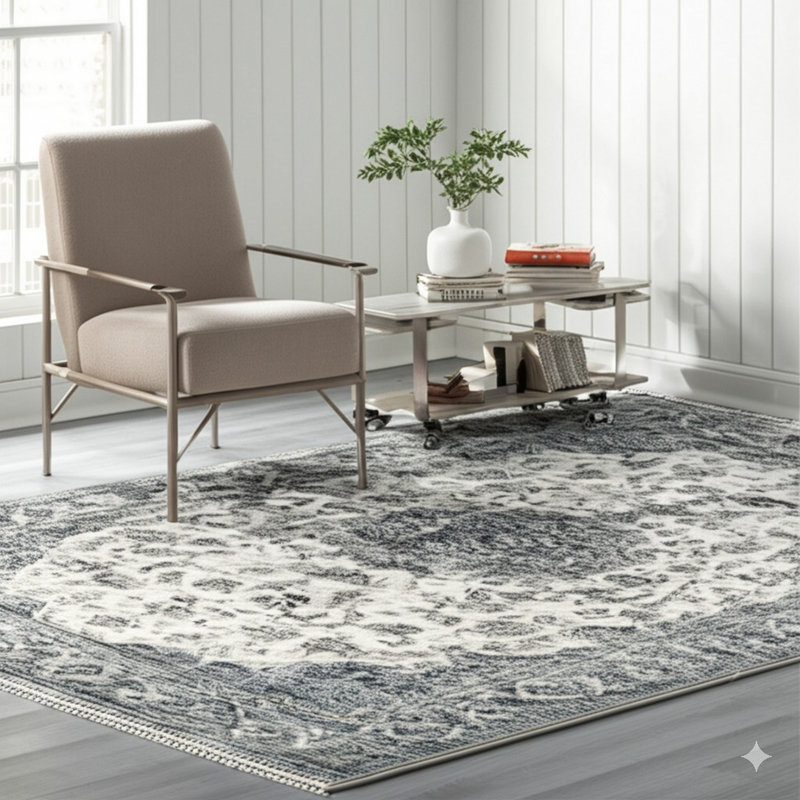 Ivory Distressed Bohemian Isabella Medallion Rug by , Stylish and Elegant Area Rug for Adding a Chic Bohemian Touch to Your Living Room, Bedroom, Office, or Home Décor