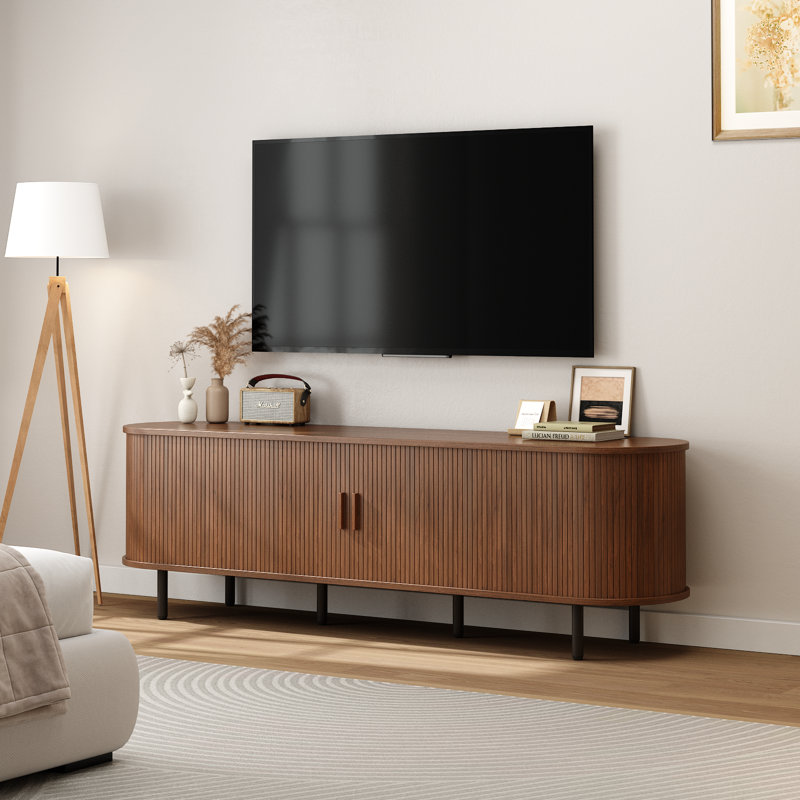 Meuble télé avec rangement et tablettes Jalonda, H 21,7 po x l 70,8 po x P 15,7 po, Noyer