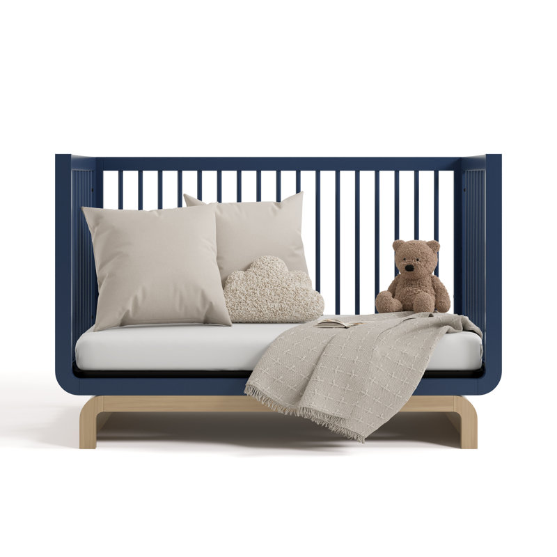 Lit de bébé convertible 5-en-1 avec matelas Santorini, Bleu minuit / bois flottant, Lit de bébé et matelas