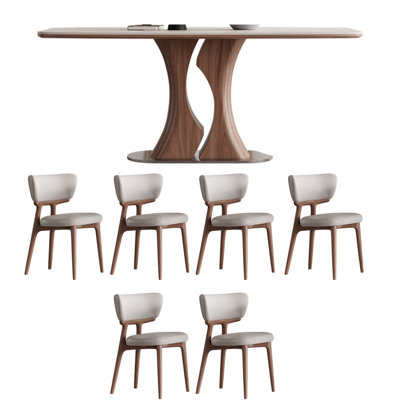 Simple oak dining table and chair combination