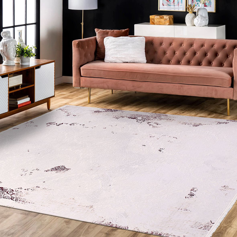 Tapis crème moderne antidérapant lavable à la machine, Tapis de couloir 2 pi 7 po x 6 pi 6 po
