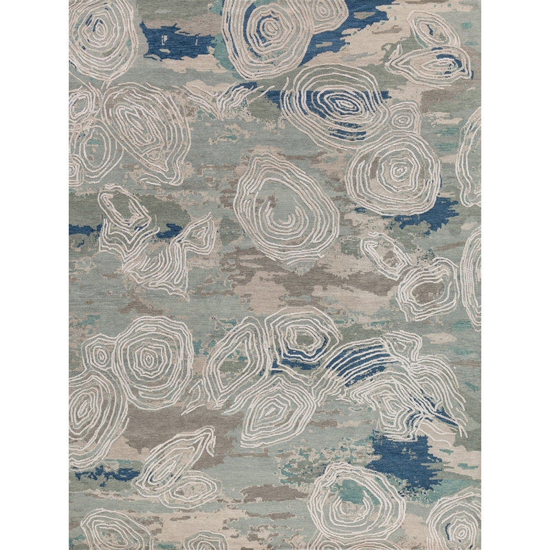 Palermo Abstract Area Rug in Teal/Blue, Rectangle 4' x 6'