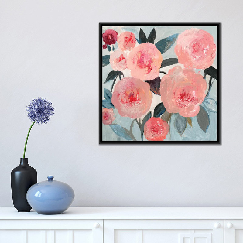 Corail floral par PI Studio - reproduction sur toile, H 18 po x l 18 po x P 1,5 po, Toile avec cadre noir