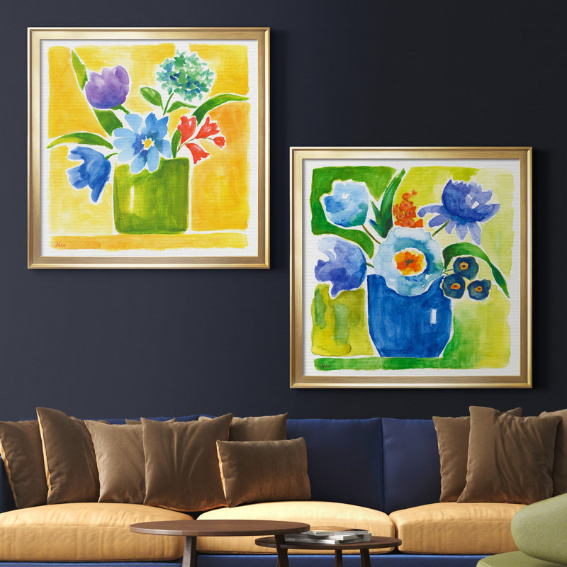 «Sunny Day Bouquet III», ensemble de 2 reproductions d'art, H 26,5 po x l 53 po x P 1,5 po, Toile encadrée d'or, Pas de tapis