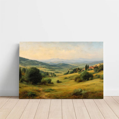 2D Flat, 1Pc Framed Canvas Wall Art, Tuscan countryside, hillside villages and olive trees, classical realistic landscape art print canvas poster painting room wall decor, ideal gift for bedroom living room hallway dorm, ready to hang