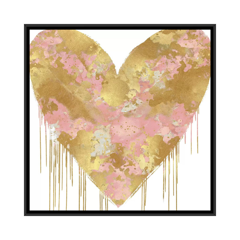 «Big Hearted Pink and Gold» par Lindsay Rodgers - impression d'art graphique, H 26 po x l 26 po x P 1,5 po, Pas de tapis