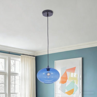 12" Blue Bubble Glass Chandelier With Adjustable Height
