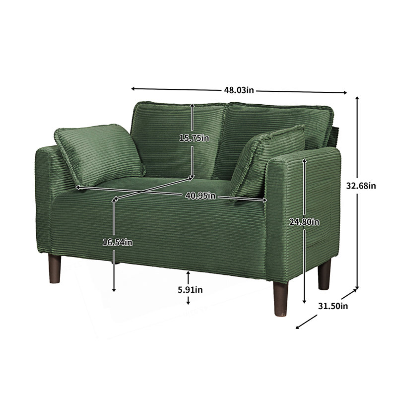 Causeuse avec pochette de rangement latérale, Dark Green Corduroy