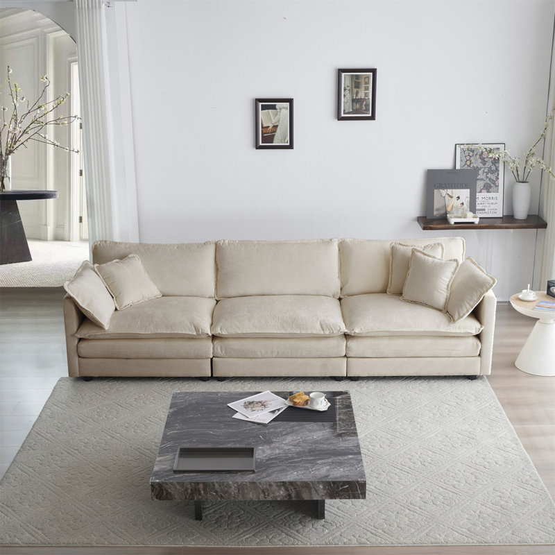Tomica Mid-Century Modern Sectional Base Sofa with Removable Pillows Solid Wood Frame and Quick Assembly, Green Chenille, 3
