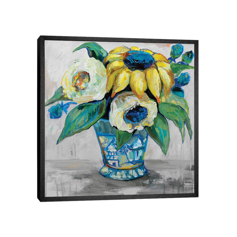 Ginger Jar II Gray by Jeanette Vertentes - Painting on Canvas, 45.72cm H x 45.72cm W x 3.81cm D, Black Framed