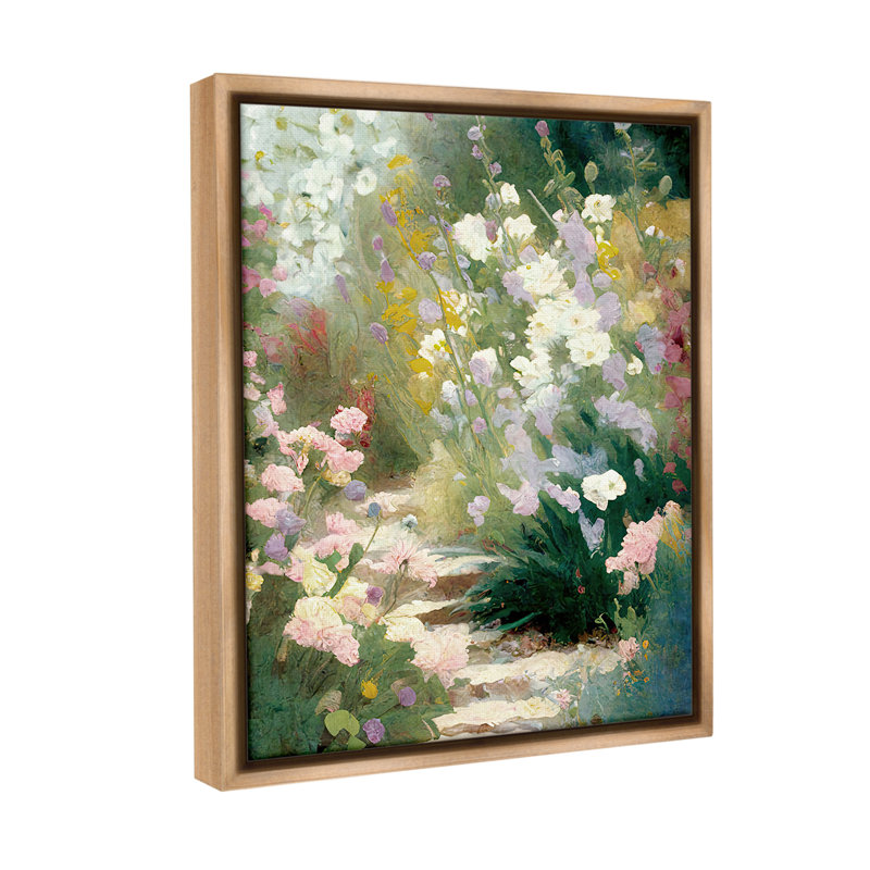 «Garden Flower Path Floater Frame» par Gina Kelly sur, Cadre flottant orme Montalcino, H 21 po x l 17 po