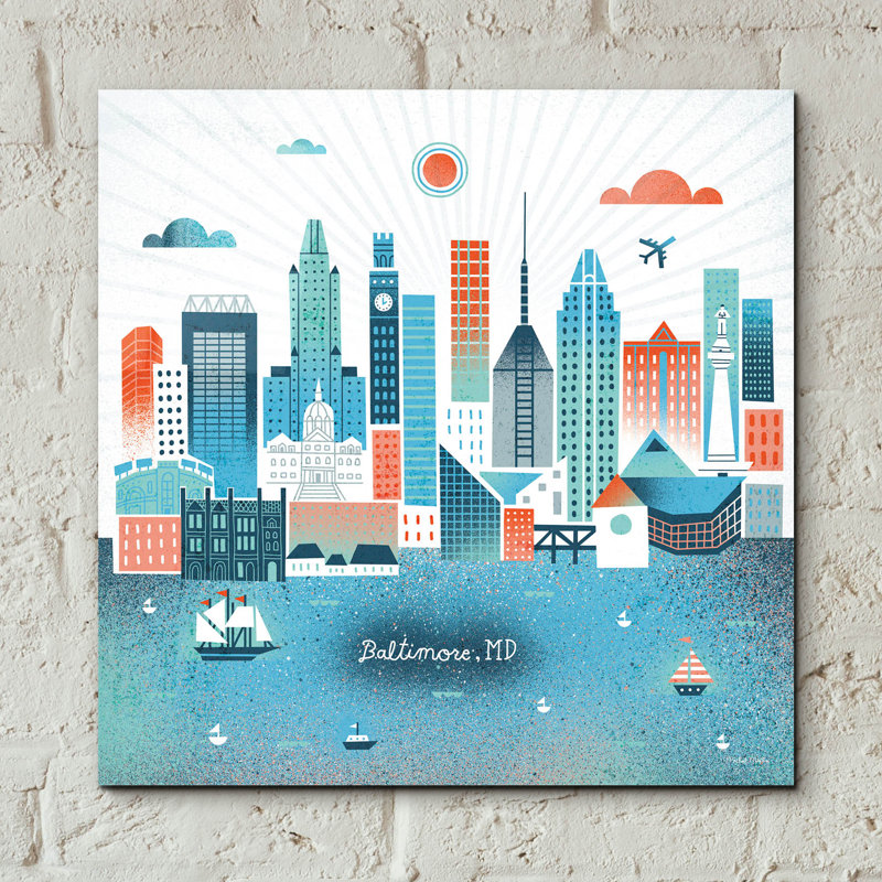 «Baltimore Skyline» par Michael Mullan, art mural en verre acrylique, H 12 po x l 12 po x P 0,13 po
