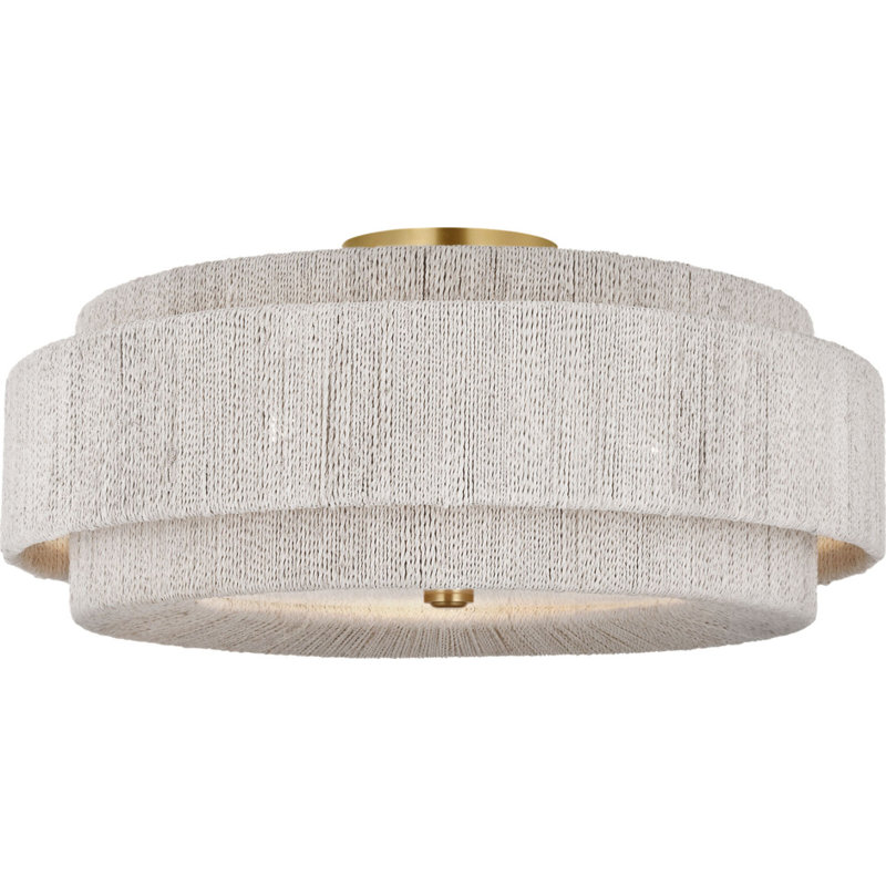 Dorado 25" Flush Mount in Antique-Burnished Brass and Washed Abaca