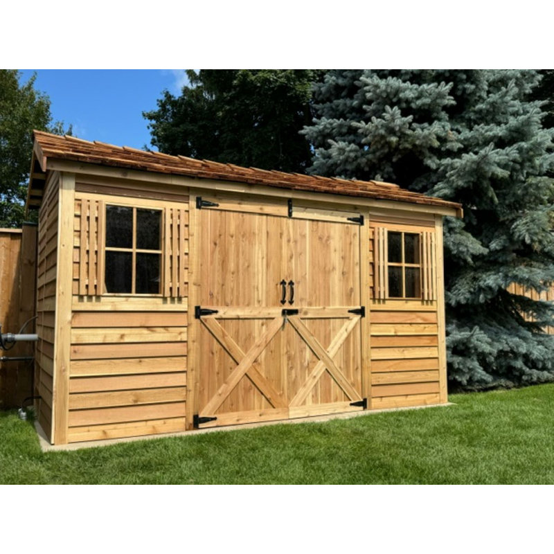 Longhouse 12 ft. W x 10 ft. D Western Red Cedar Wood Storage Shed, 105" H x 144" W x 96" D