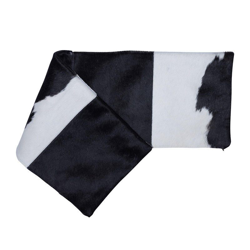 Leather/Suede Reversible Throw Pillow, White/Black