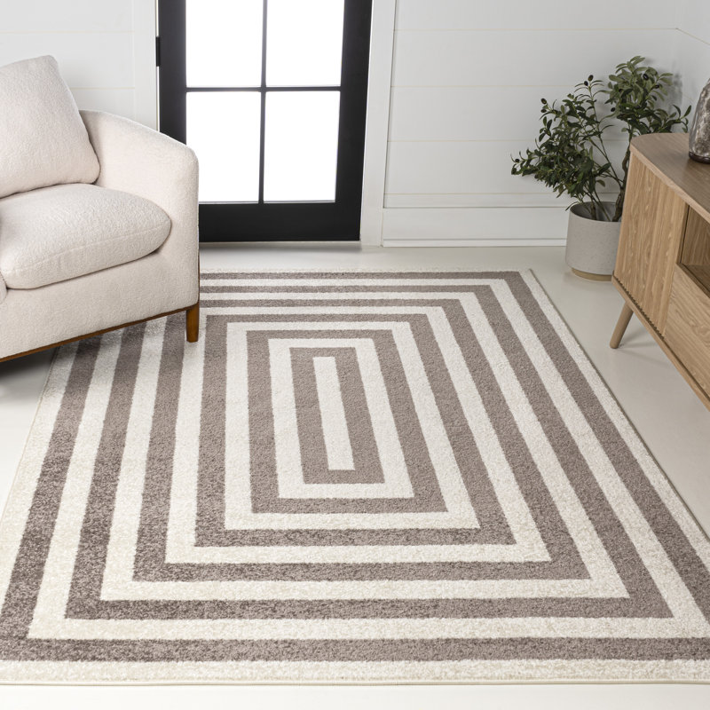 Isibeal Modern Classic Mitre Stripe Brown/Ivory Rug, Rectangle 7'9" x 10'