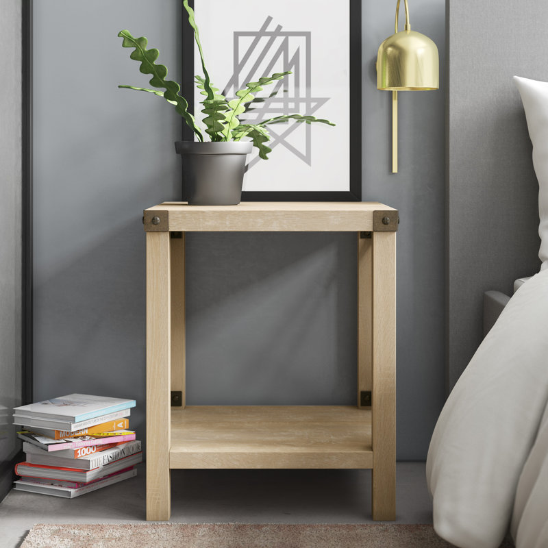 Table de bout avec tablette de rangement ouverte Larenda, Chêne blanc