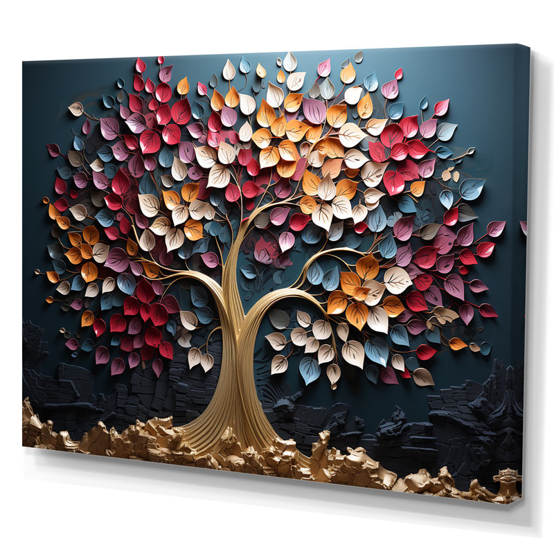 Orchidée rose et bleue, branches d'arbre III - arbre, art mural, H 12 po x l 20 po x P 1 po, Toile tendue
