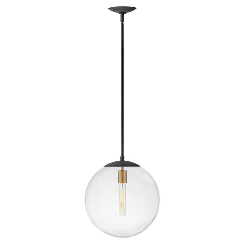 Warby Single Light Orb Pendant Light, Aged Zinc, Clear, 14.25" H x 13.5" W x 13.5" D