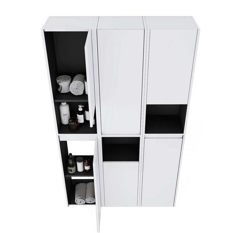Armoire de salle de bain latérale, 6 portes à fermeture douce, conception à fixation flottante