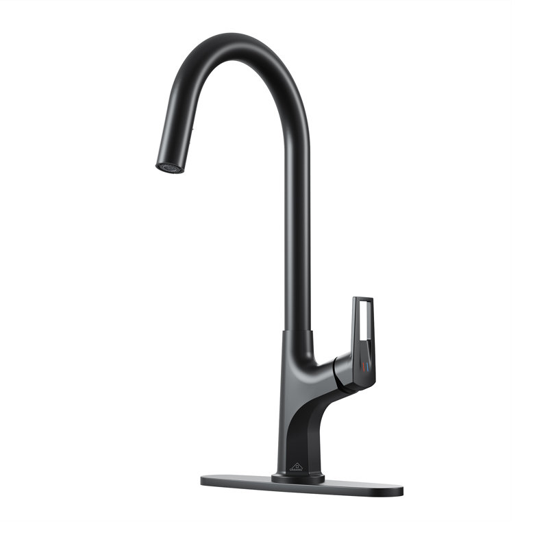 CASAINC Single-Handle Pull-Down Kitchen Faucet Single Hole Faucet with Deck Plate, Matte Black