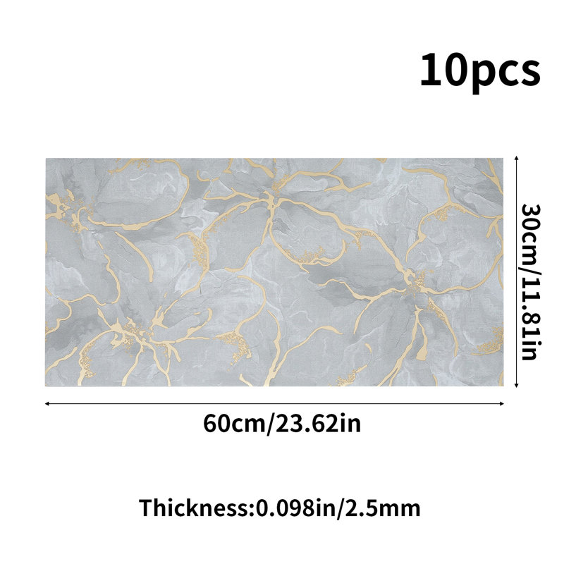 10Pcs Self-Adhesive Marble Pattern Wall Tile Stickers, 30cm H x 60cm W