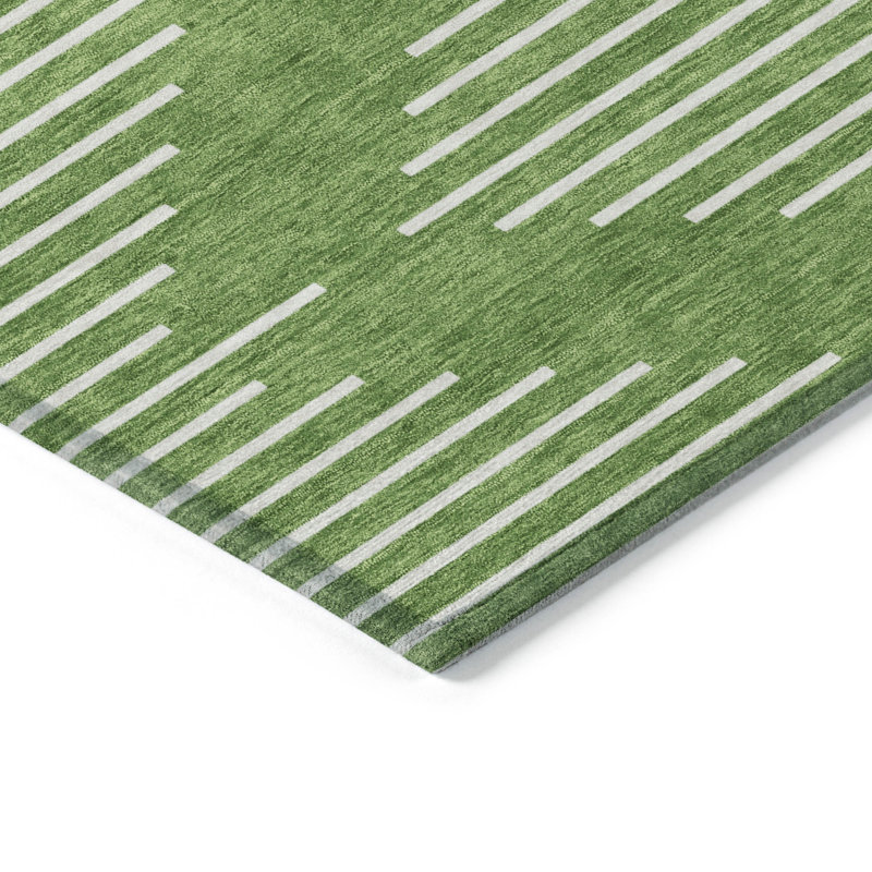Green Geometric Pattern Washable Synthetic Rug 30" x 20"